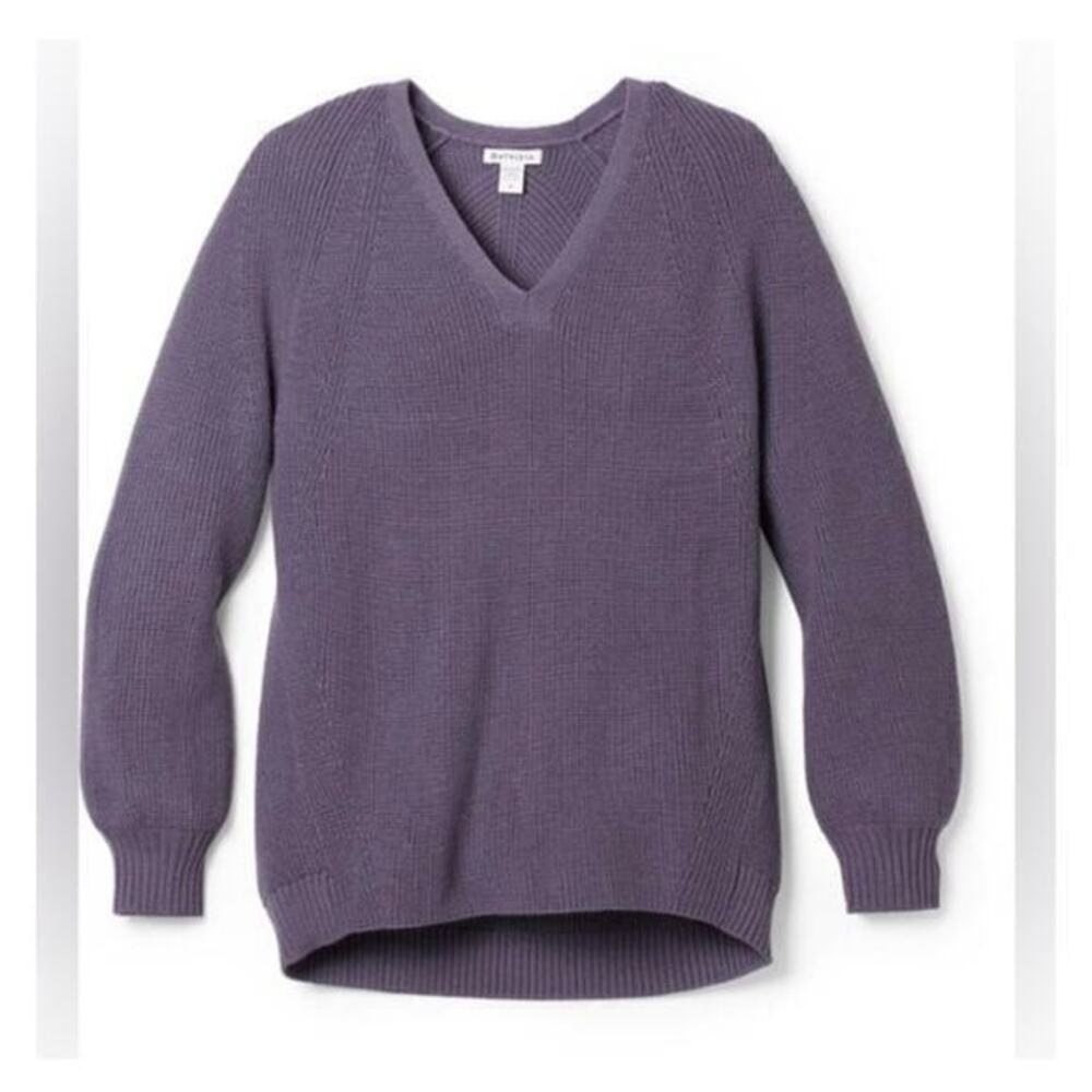 Athleta En Route Hanover Merino Wool V Neck Sweater Nightfall Purple Size S